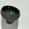 Hand Coiled Oblong Ceramic Bowl - Black Engobe with Olive Float