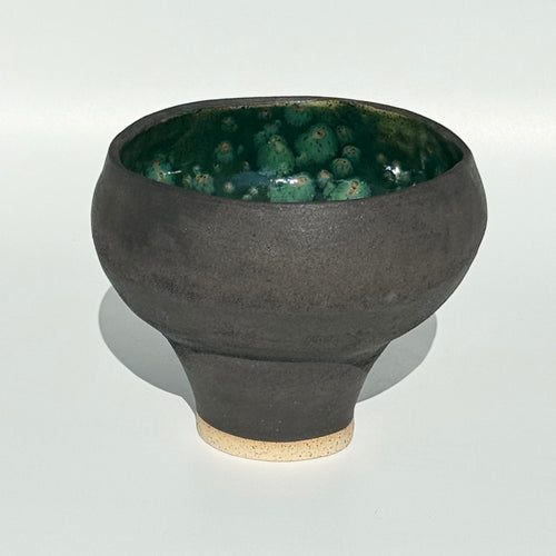 Hand Coiled Oblong Ceramic Bowl - Black Engobe with Olive Float