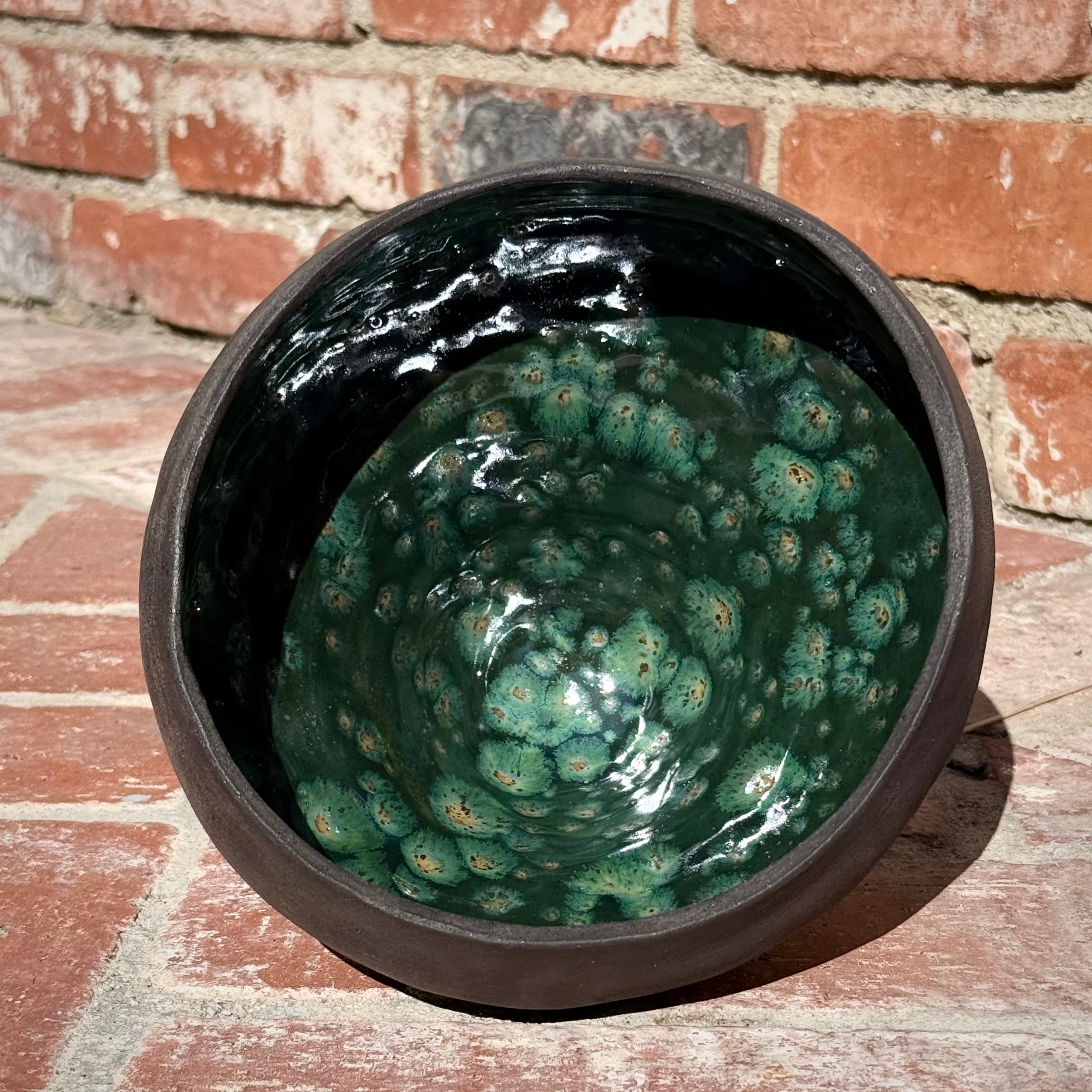 Hand Coiled Oblong Ceramic Bowl - Black Engobe with Olive Float