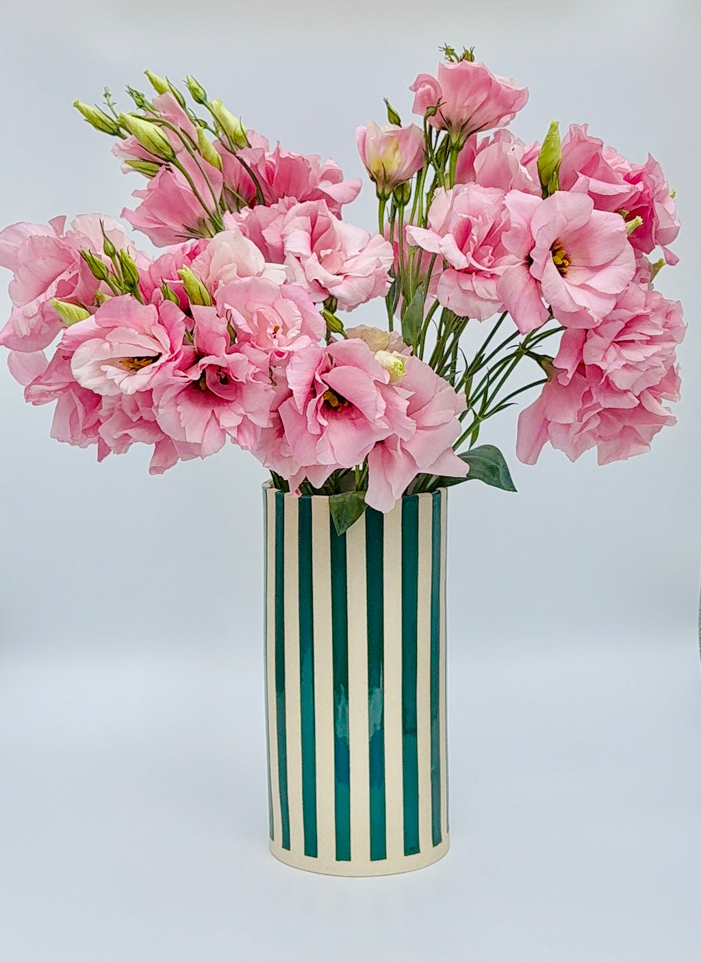 Handmade Ceramic Vase - Teal Stripes