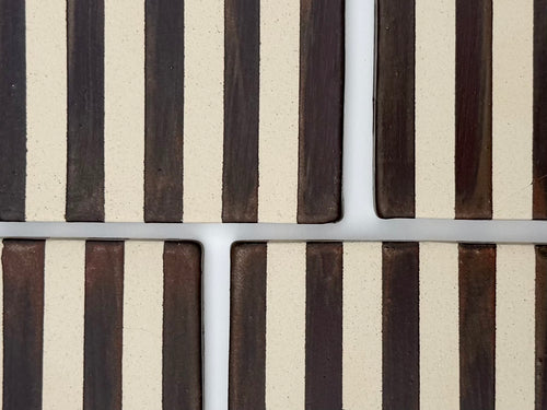 Handmade Ceramic Coasters - Blackened Copper Stripes