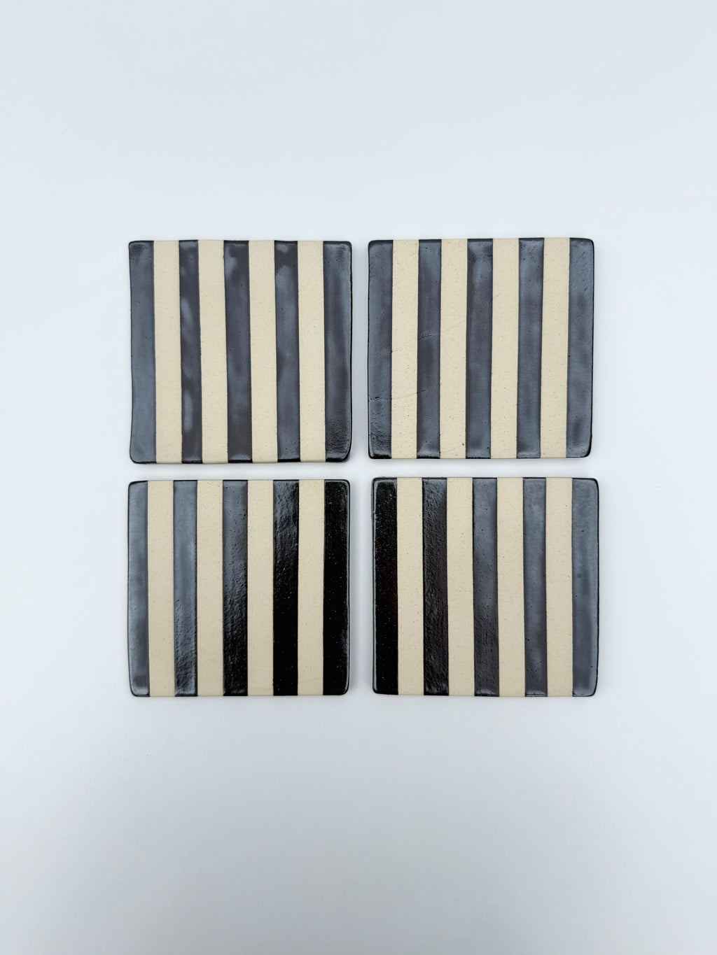 Handmade Ceramic Coasters - Hematite Wide Stripe