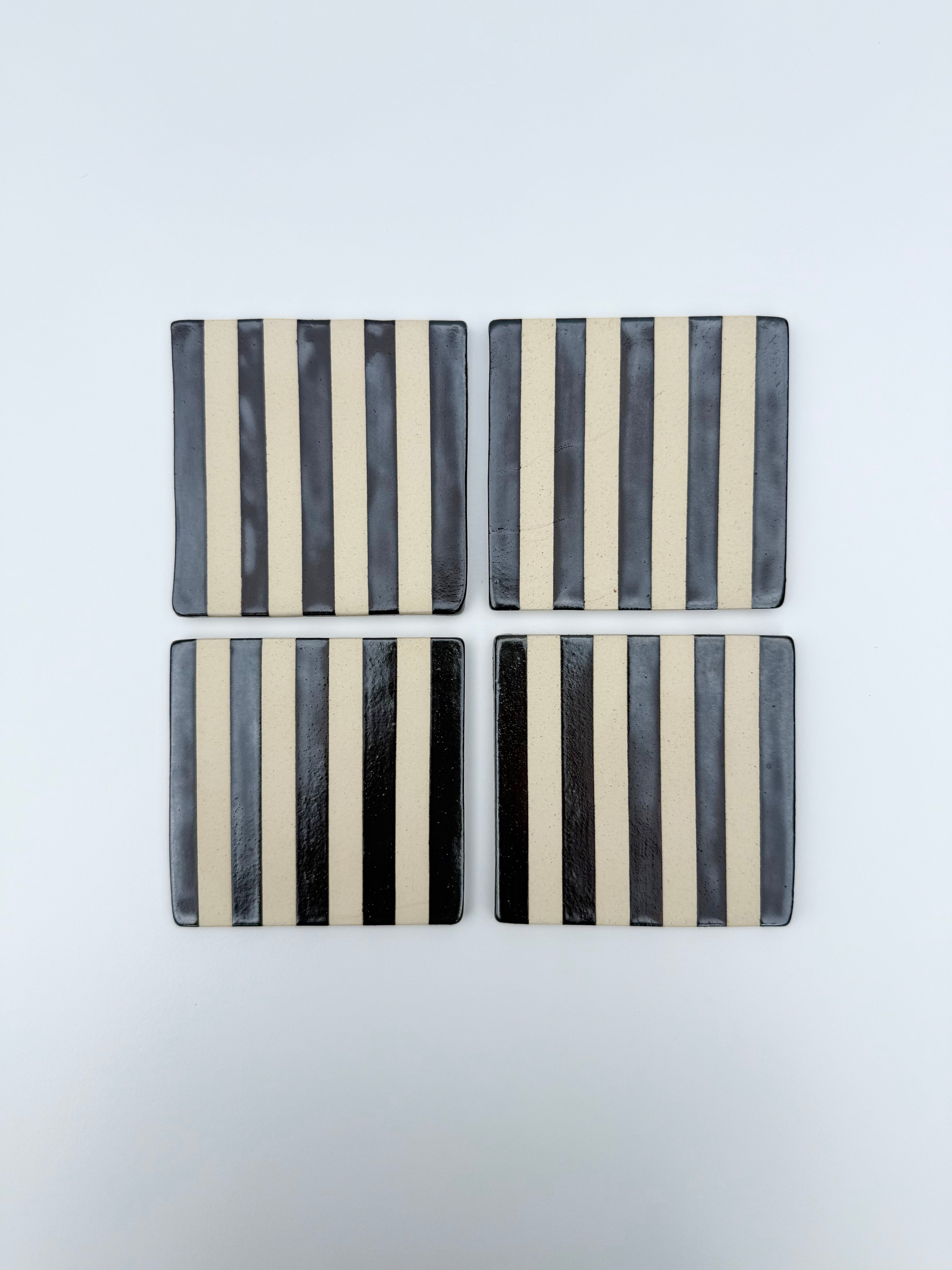 Handmade Ceramic Coasters - Hematite Wide Stripe