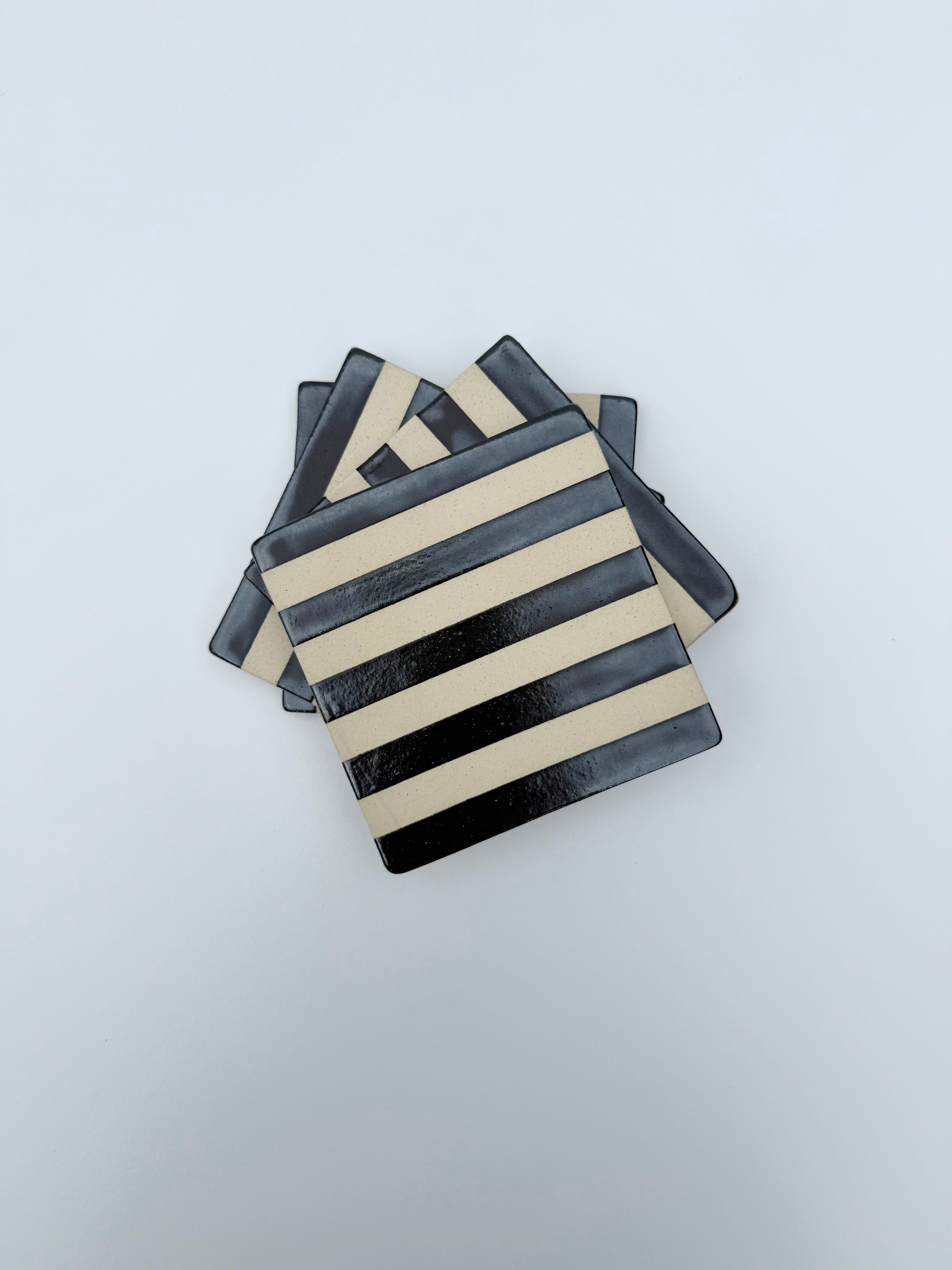 Handmade Ceramic Coasters - Hematite Wide Stripe