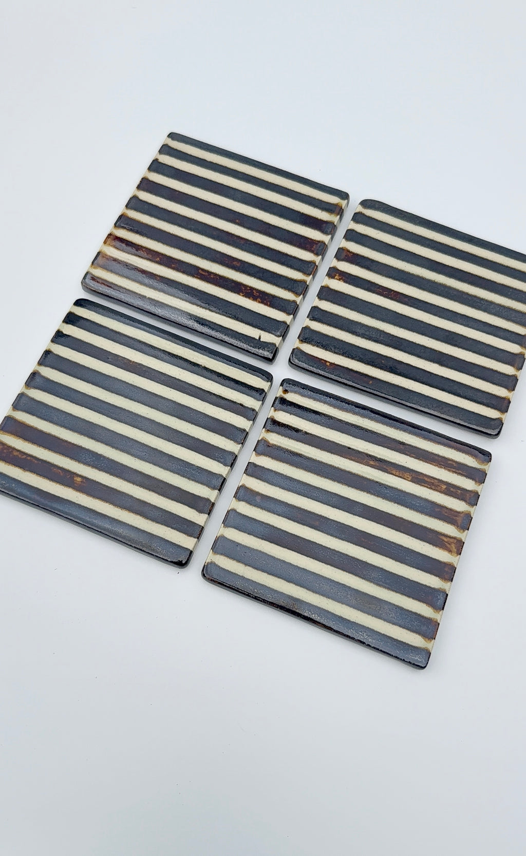 Handmade Ceramic Coasters - Hematite Stripes