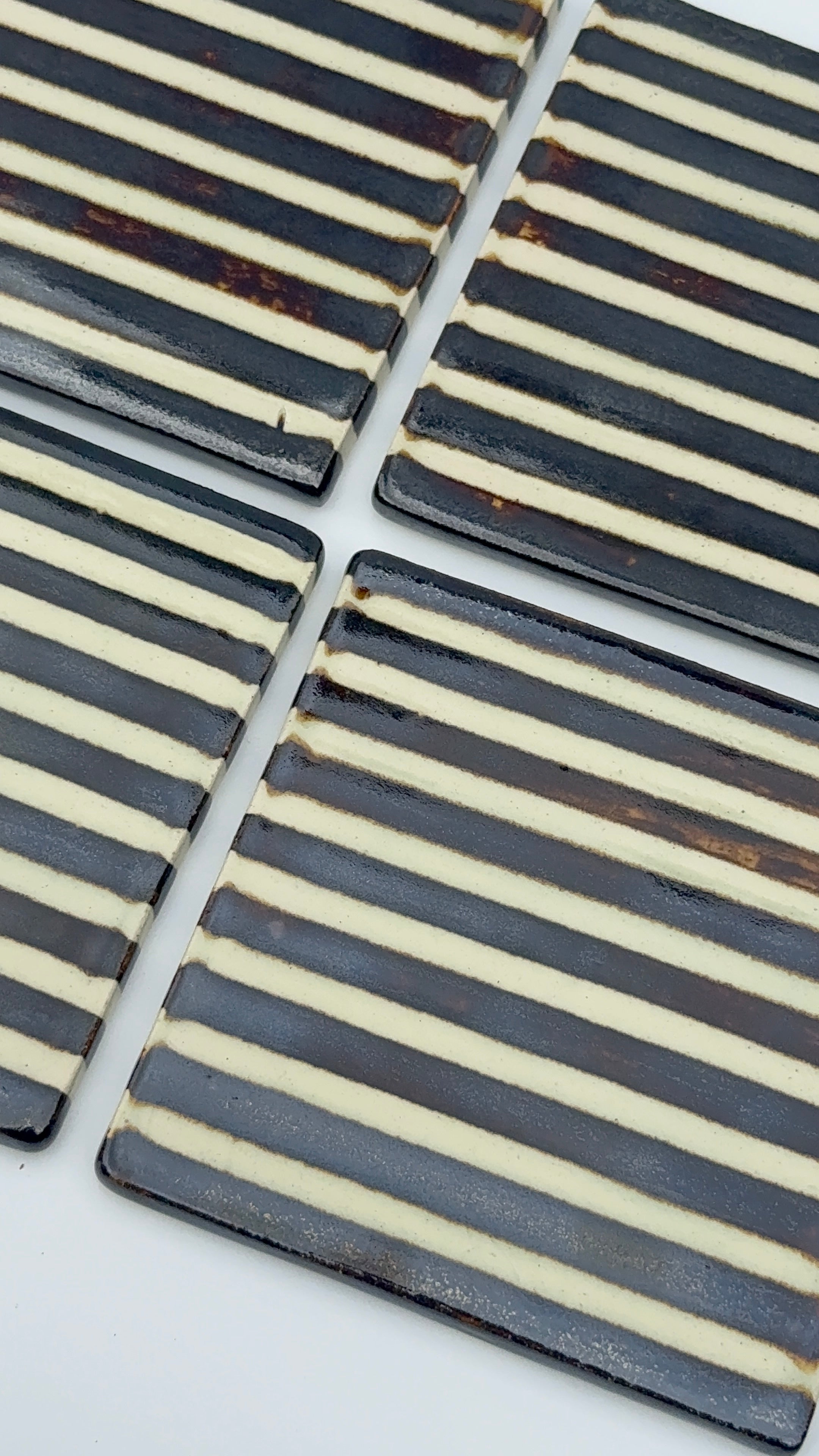 Handmade Ceramic Coasters - Hematite Stripes