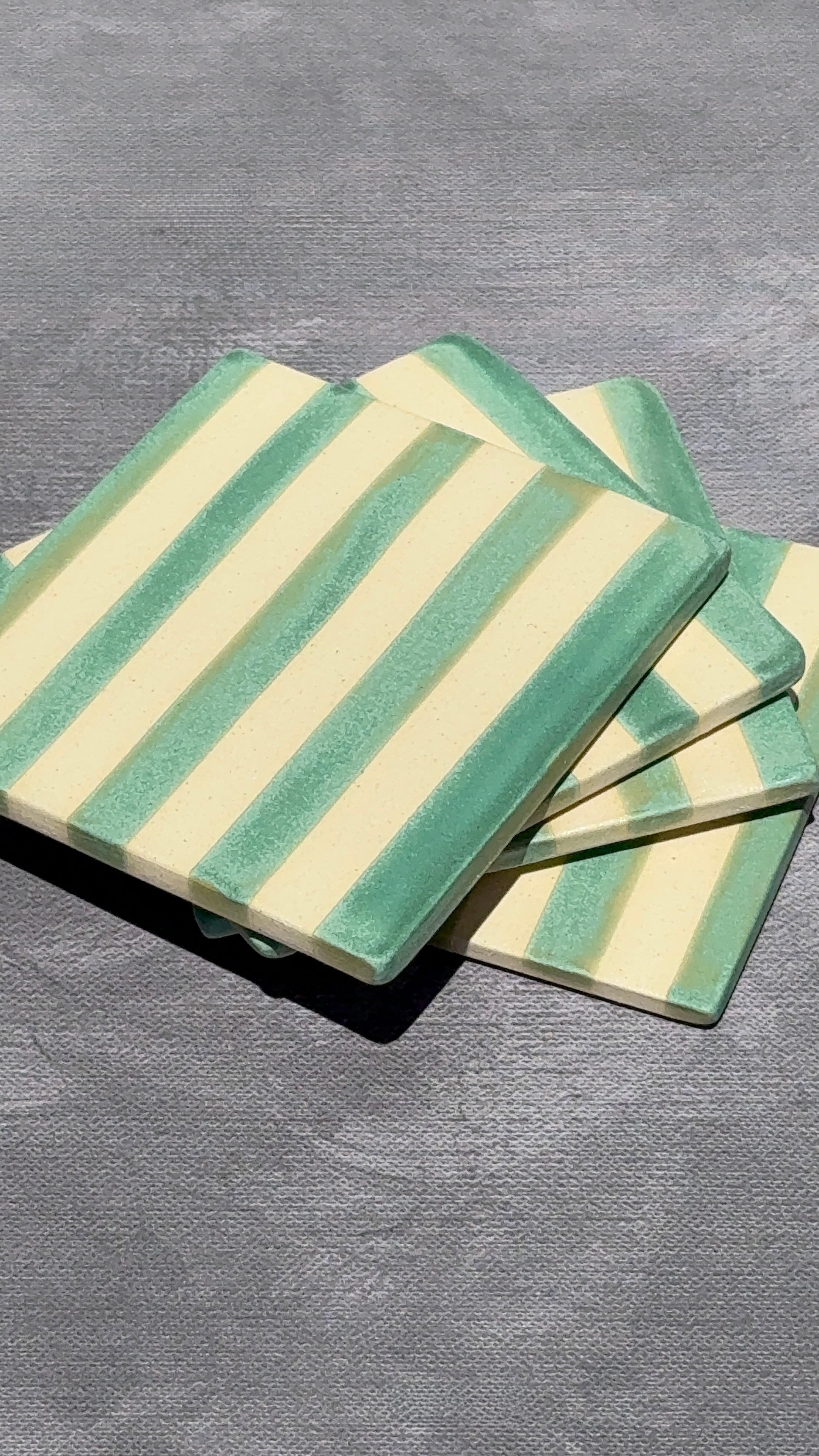 Handmade Ceramic Coasters - Satin Patina Stripe