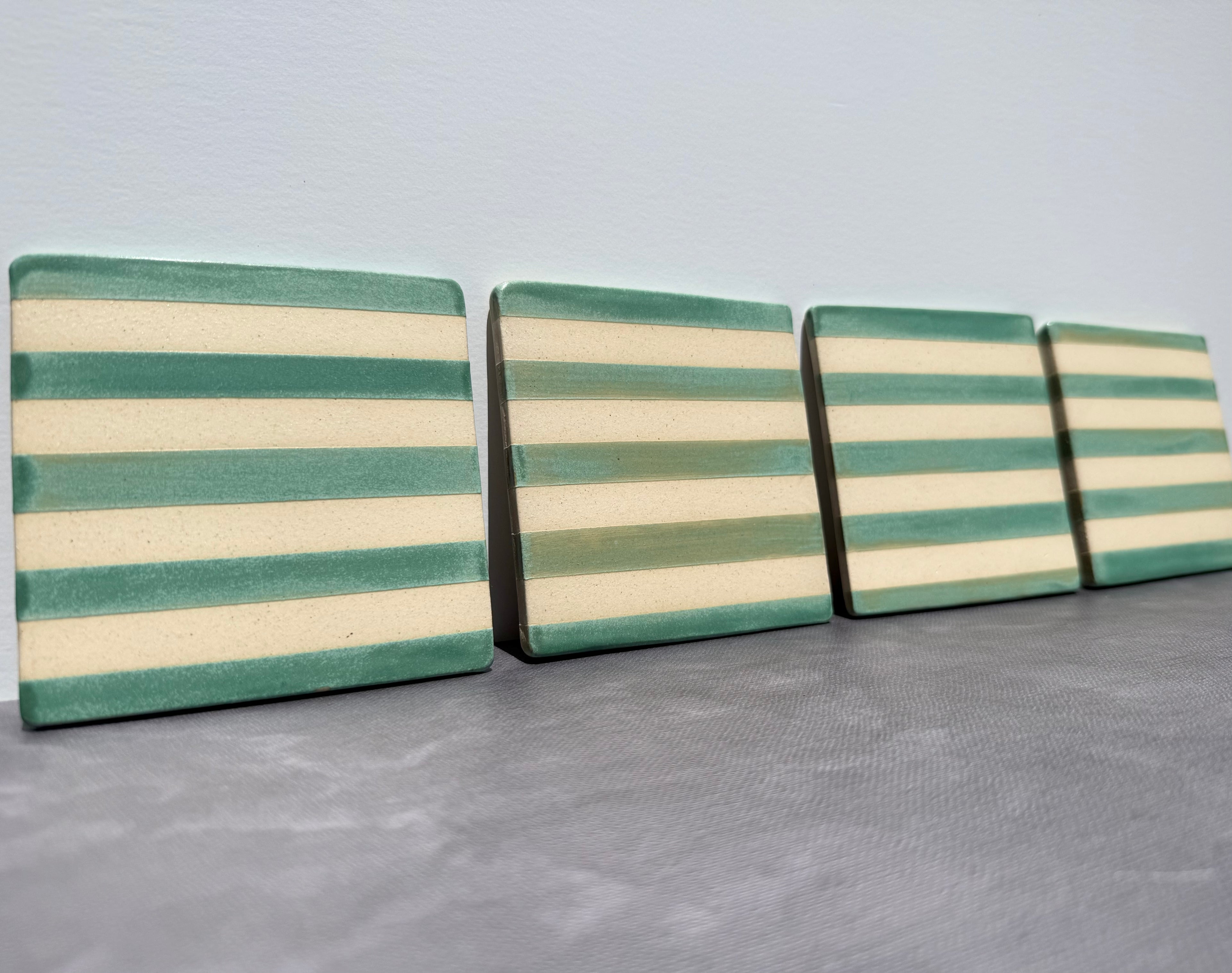 Handmade Ceramic Coasters - Satin Patina Stripe