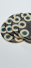Handmade Ceramic Coasters - Hematite & Turquoise