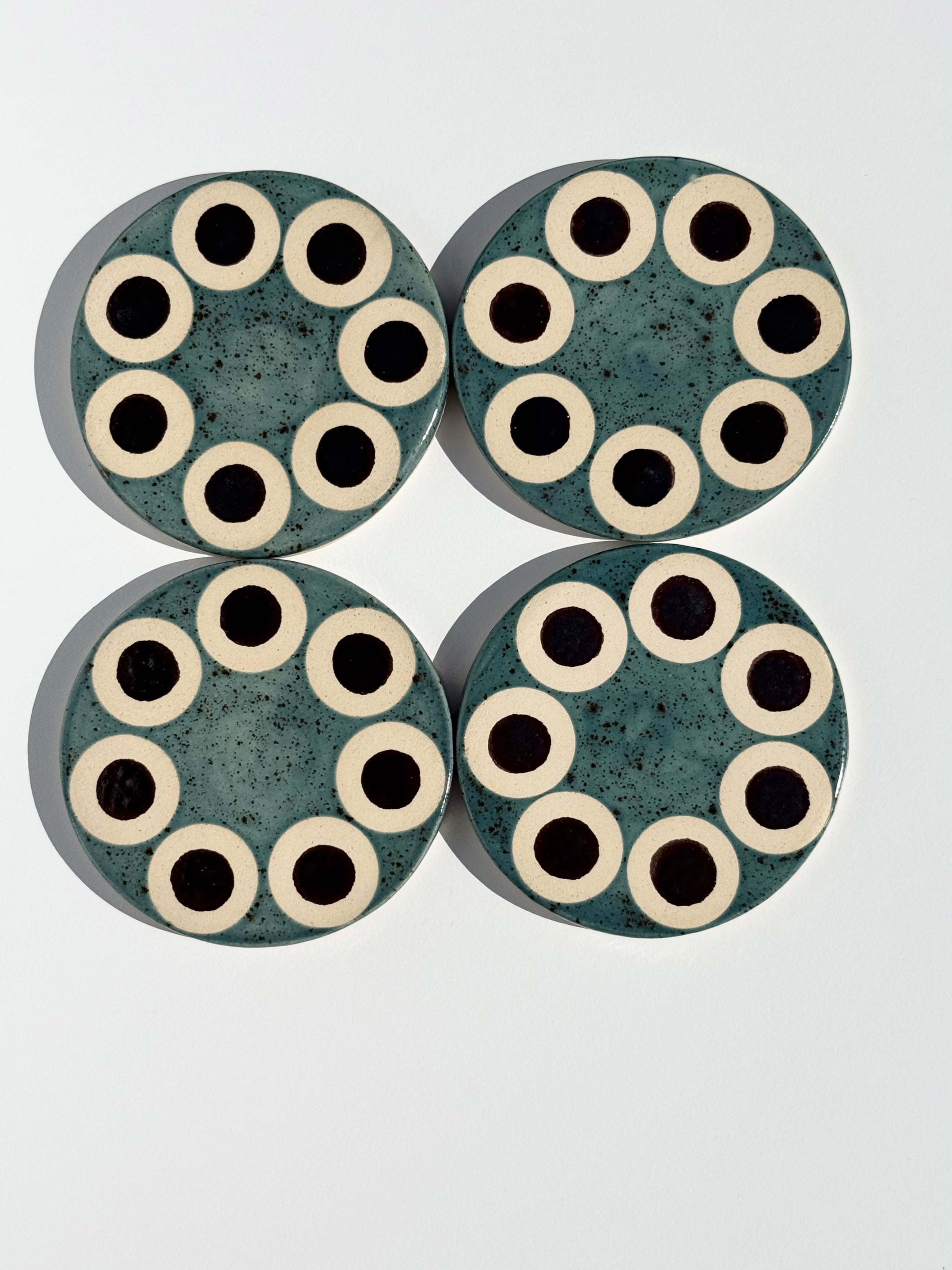 Handmade Ceramic Coasters - Shipwreck & Hematite Circles