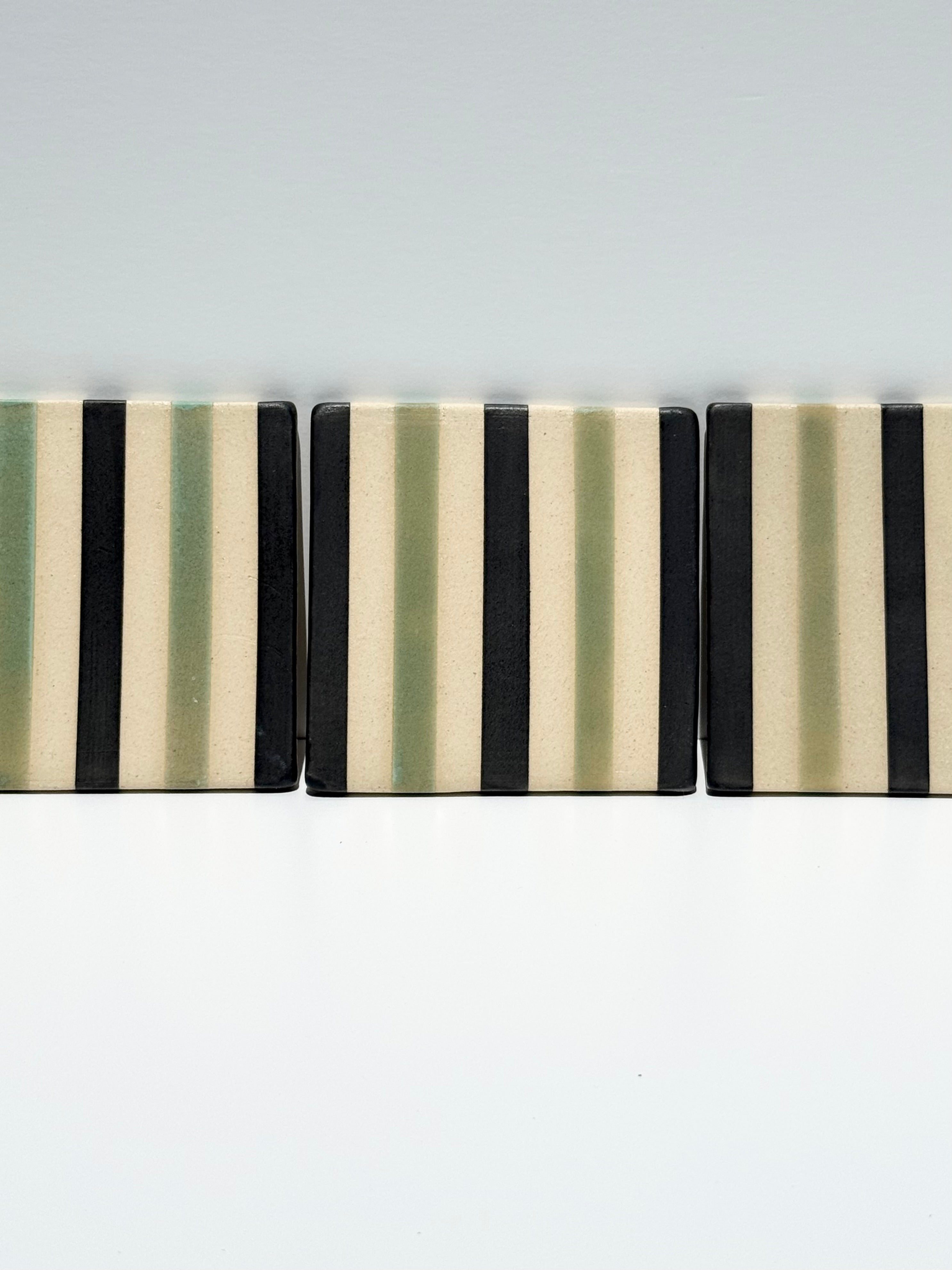 Satin Patina Stripe & Black Matte Stripe Coasters