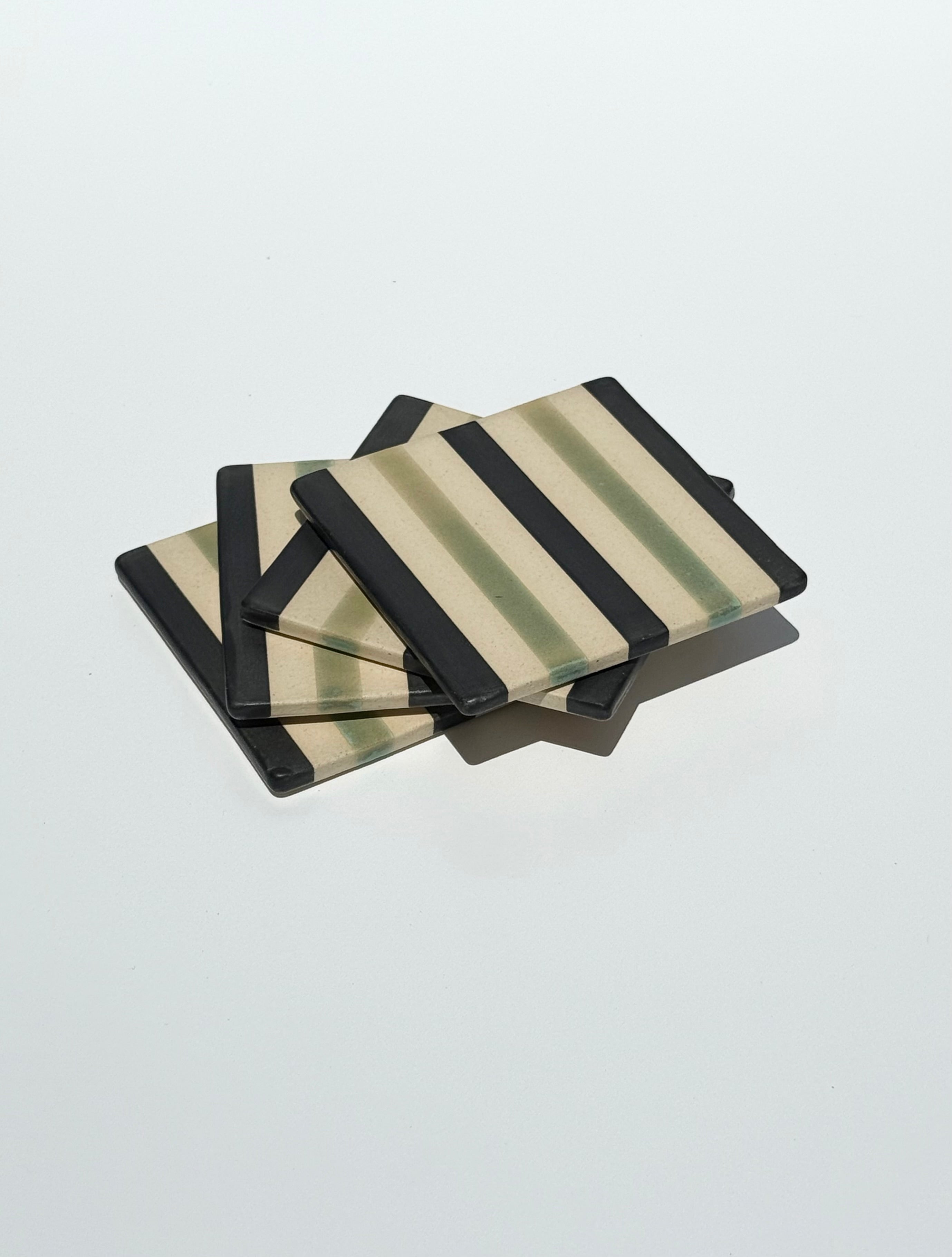 Satin Patina Stripe & Black Matte Stripe Coasters