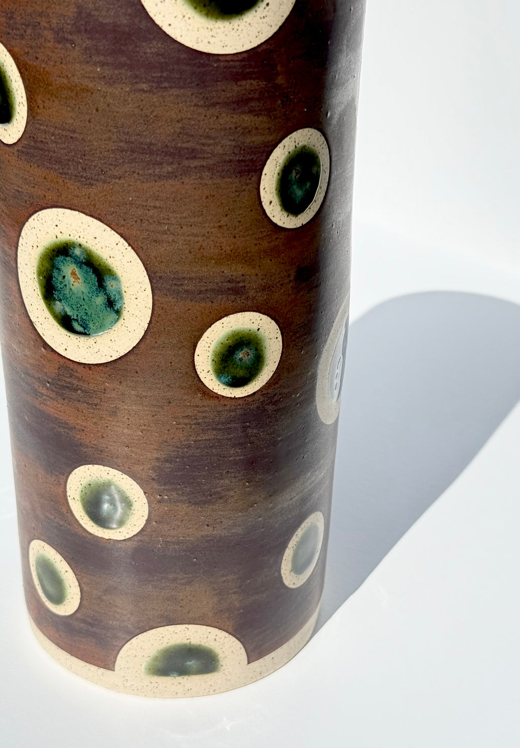 Olive Float Dot on Blackened Copper Vase