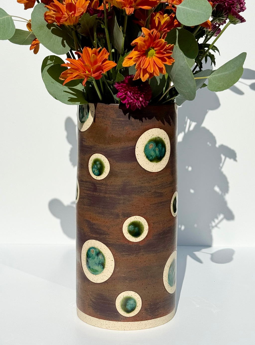 Olive Float Dot on Blackened Copper Vase