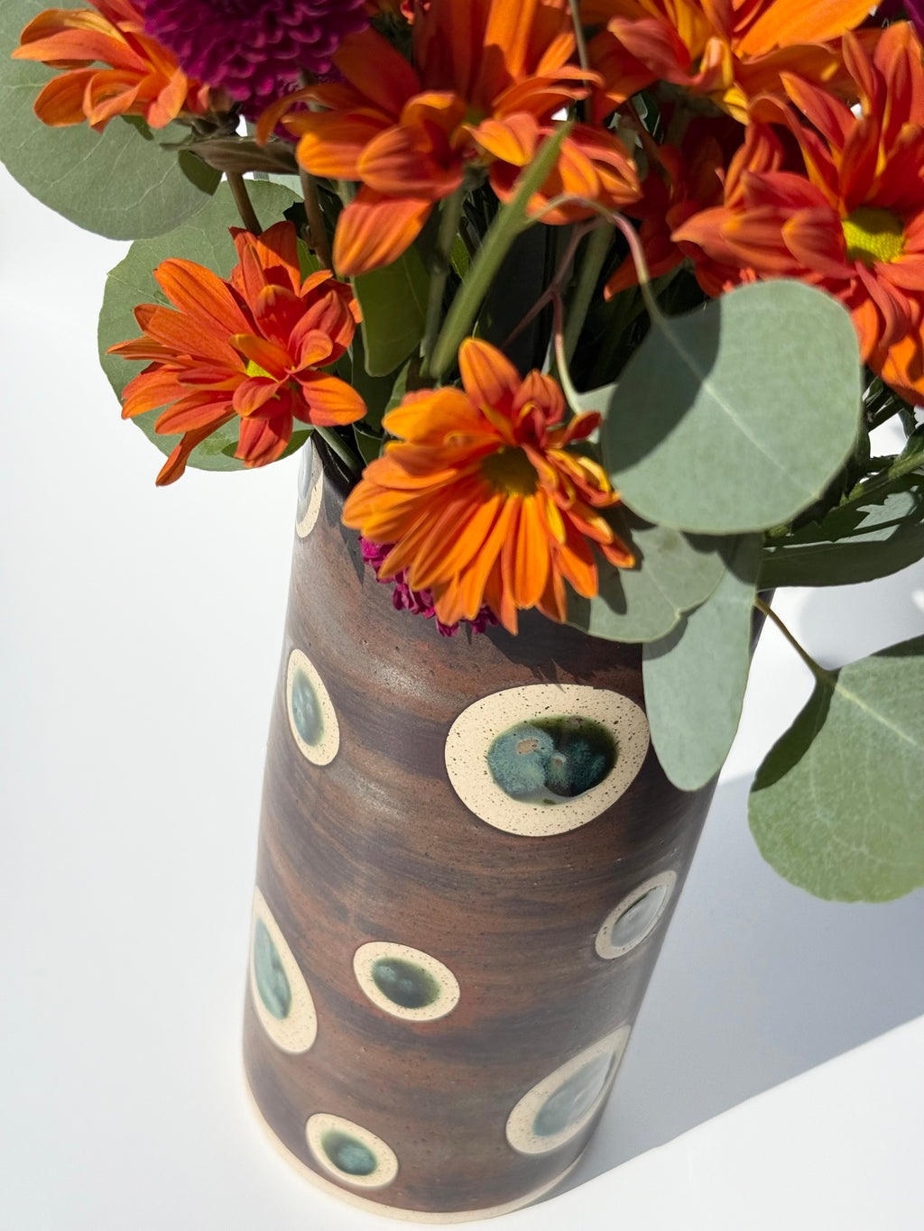 Olive Float Dot on Blackened Copper Vase